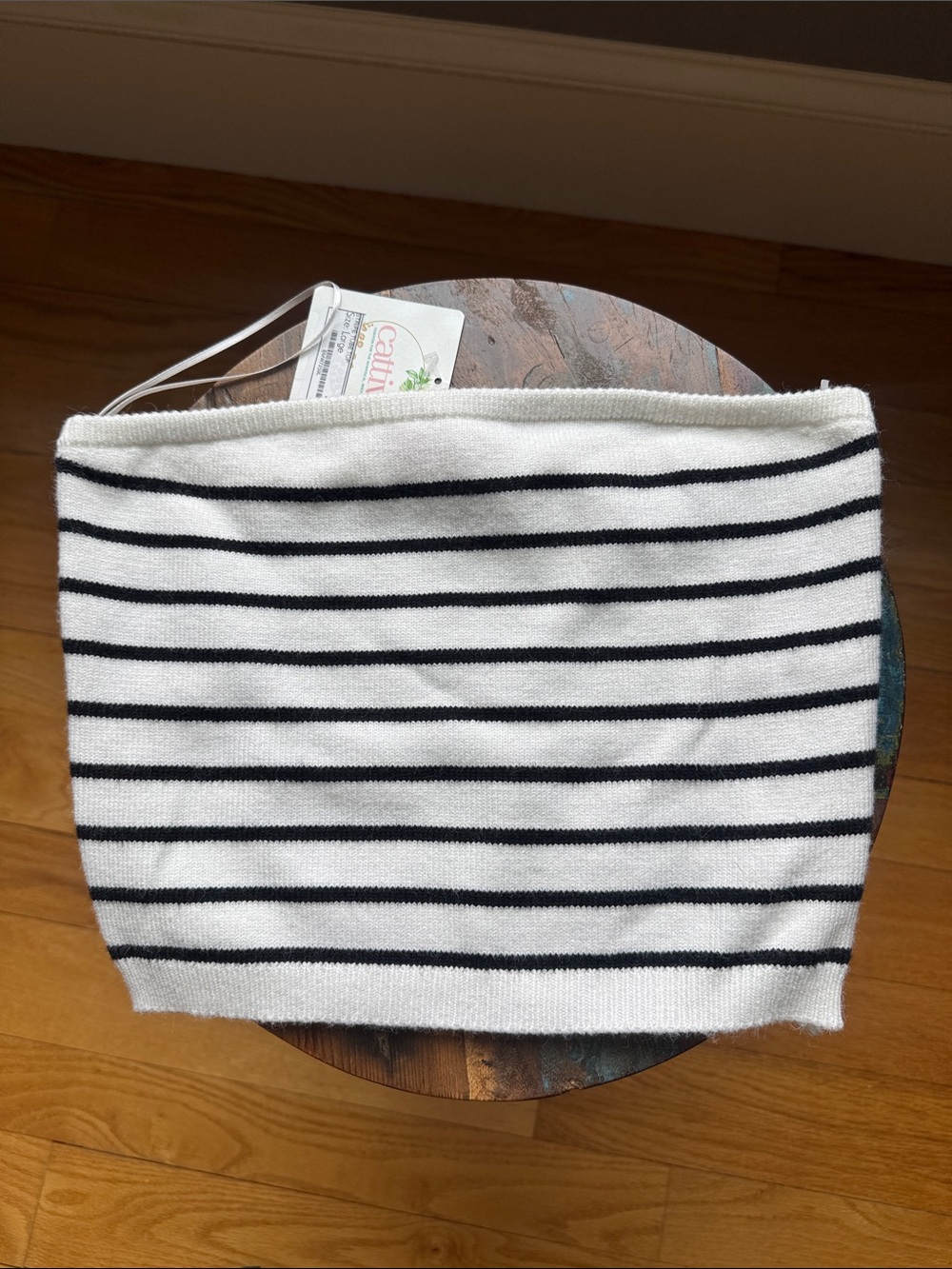 Striped Knit Tube Top - White with Navy Stripes
